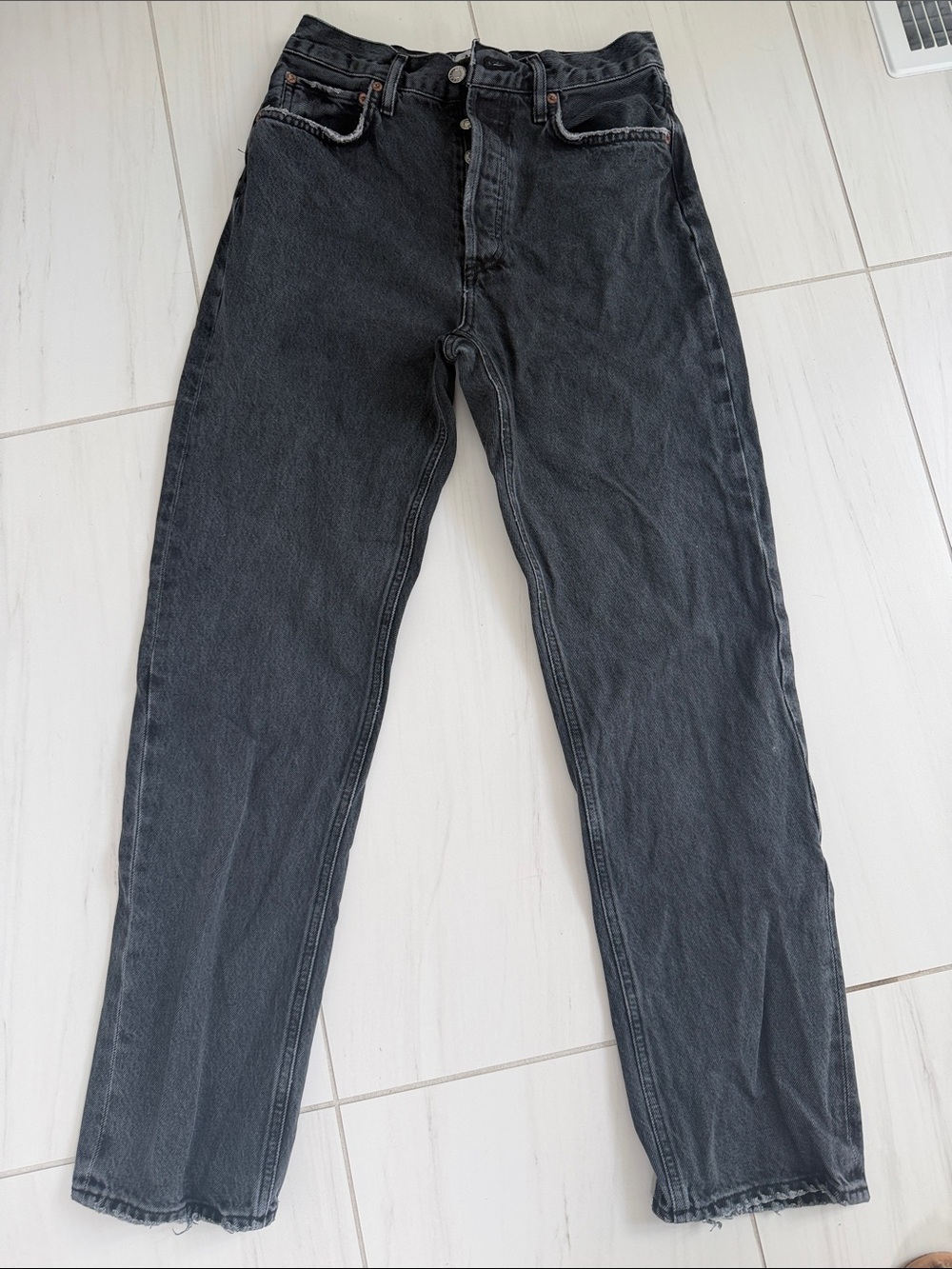 Agolde Women's 90’s Pinch WaistWashed Black Straight-Leg Jeans